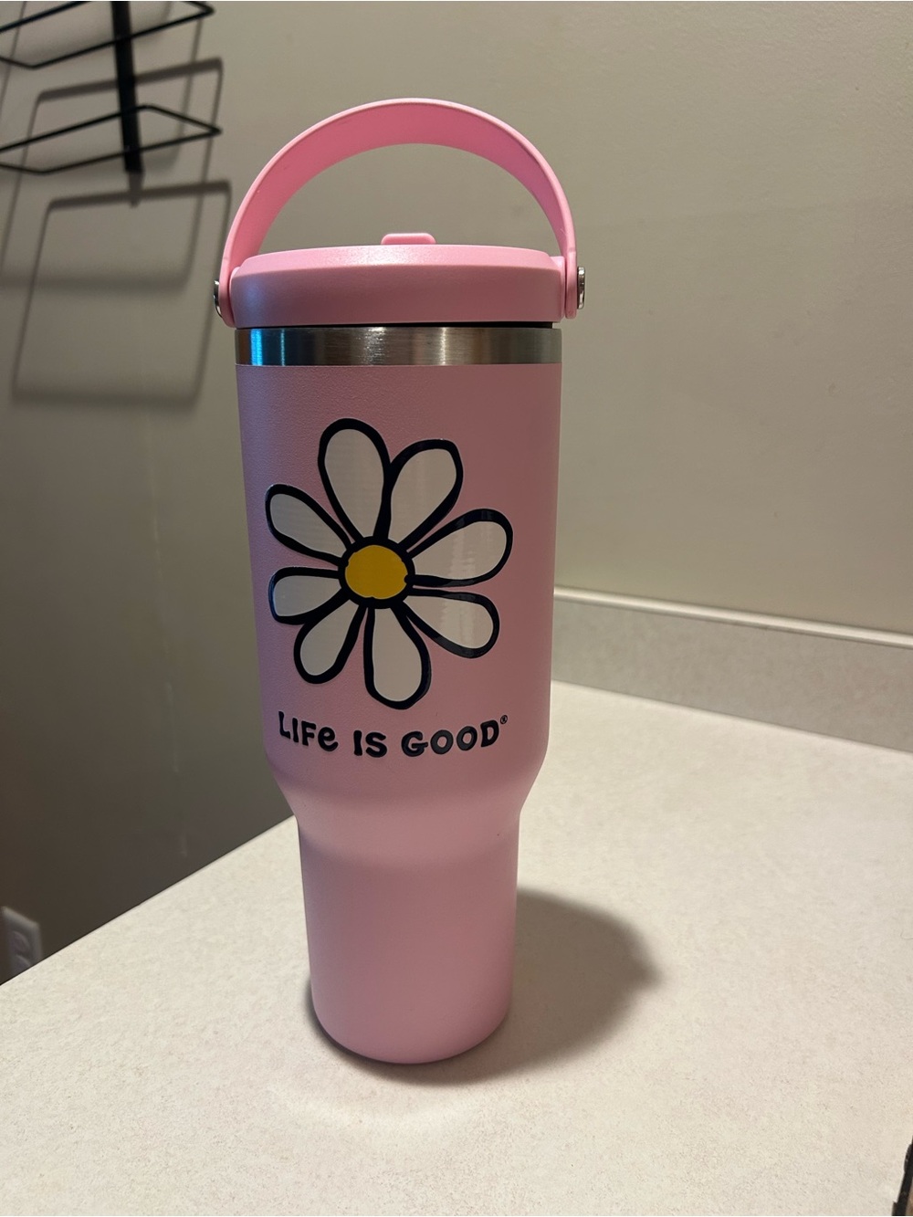 Life Is Good Pink Daisy Travel Tumbler